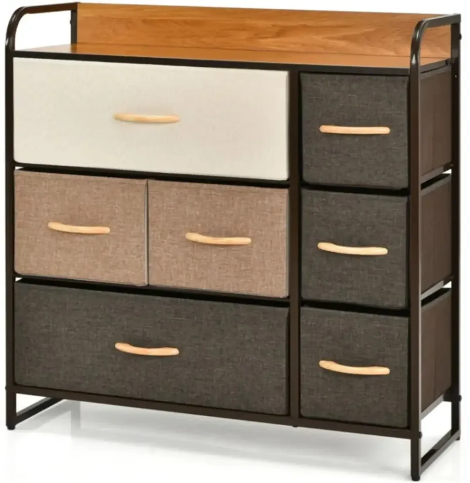 Hivvago 7 Drawer Tower Steel Frame and Wooden Top Dresser Storage Chest for Bedroom