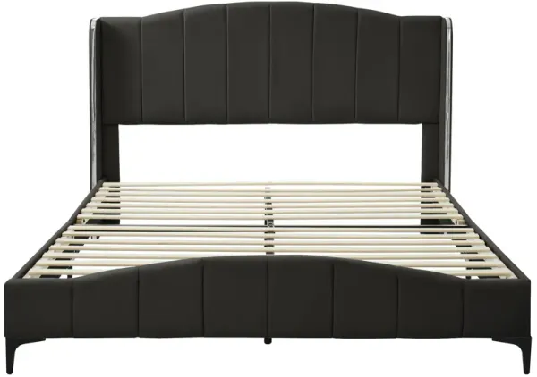 Merax PU Leather Upholstered Platform Bed with Velcro Slats