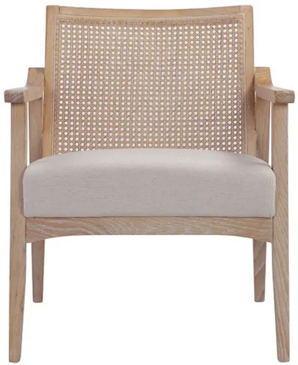 28 Inch Lounge Armchair with Cane Back, Beige Polyester Boucle, Brown Frame - Benzara