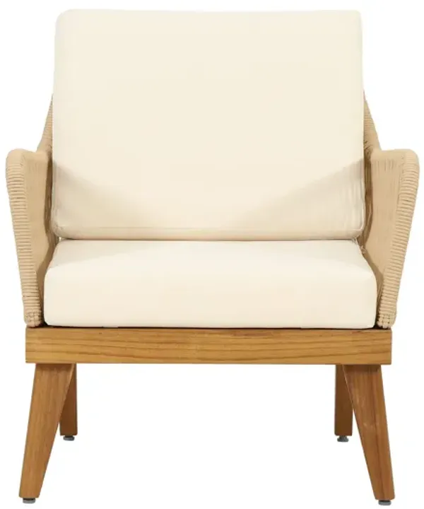 Oud Accent Club Chair, Ivory Cushions, Rope Weaving, Brown Acacia Wood
