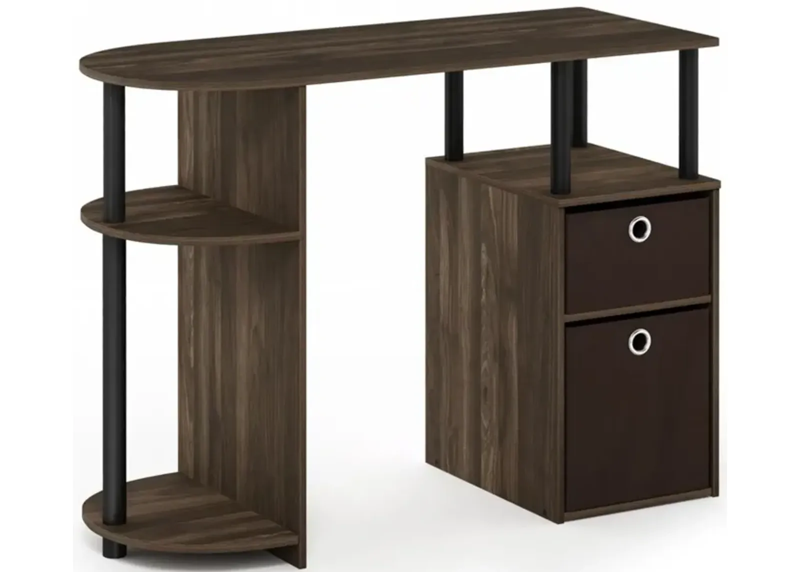 Furinno Furinno 15111 JAYA Simplistic Computer Study Desk with Bin Drawers, Columbia Walnut/Black/Dark Brown