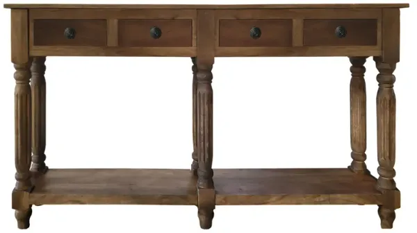 Traditional Wooden Console Table with 4 Drawers and Turned Legs, Brown-Benzara
