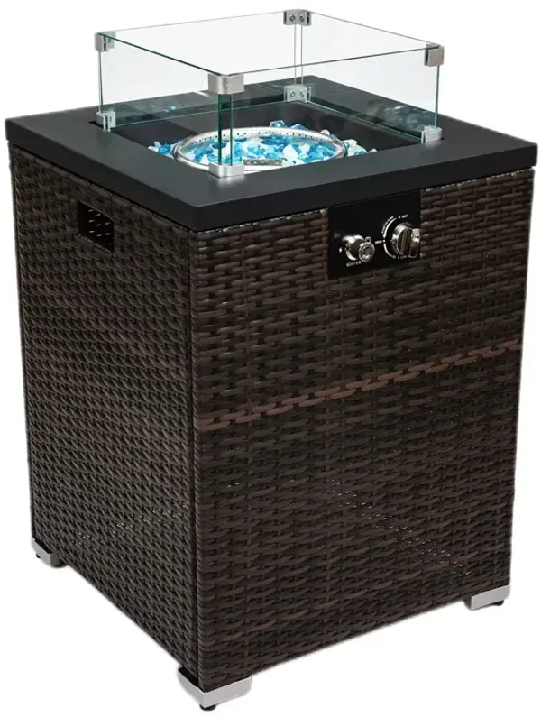 Mondawe Outdoor Wicker Fire Pit Pillar With Glass Windproof Cover