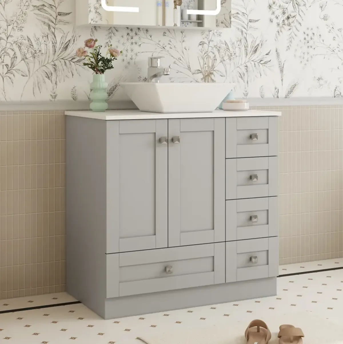 FUFU&GAGA Elegant Bathroom Vanity with Ample Storage - 30"W x 18.1"D x 33.9"H, Gray