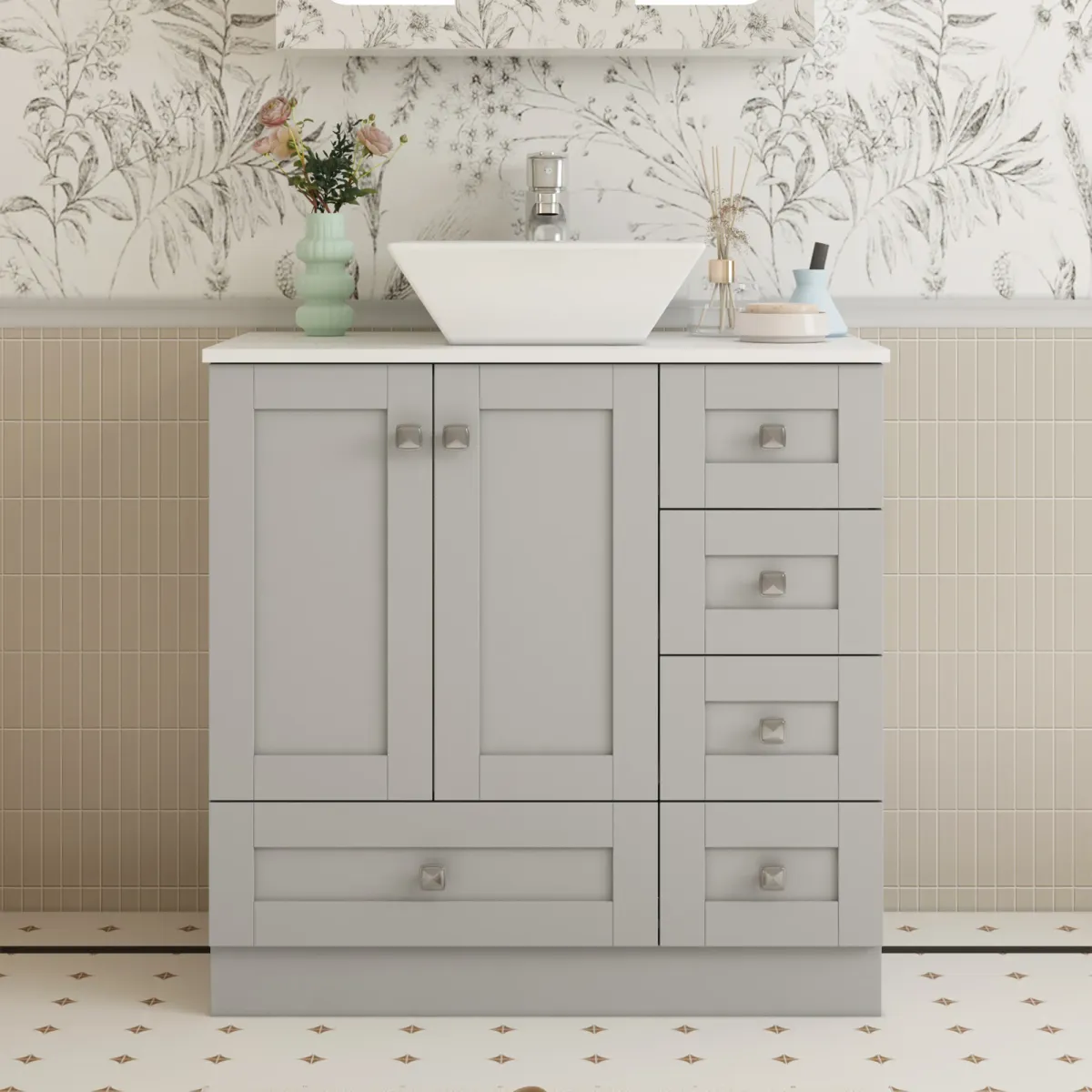 FUFU&GAGA Elegant Bathroom Vanity with Ample Storage - 30"W x 18.1"D x 33.9"H, Gray