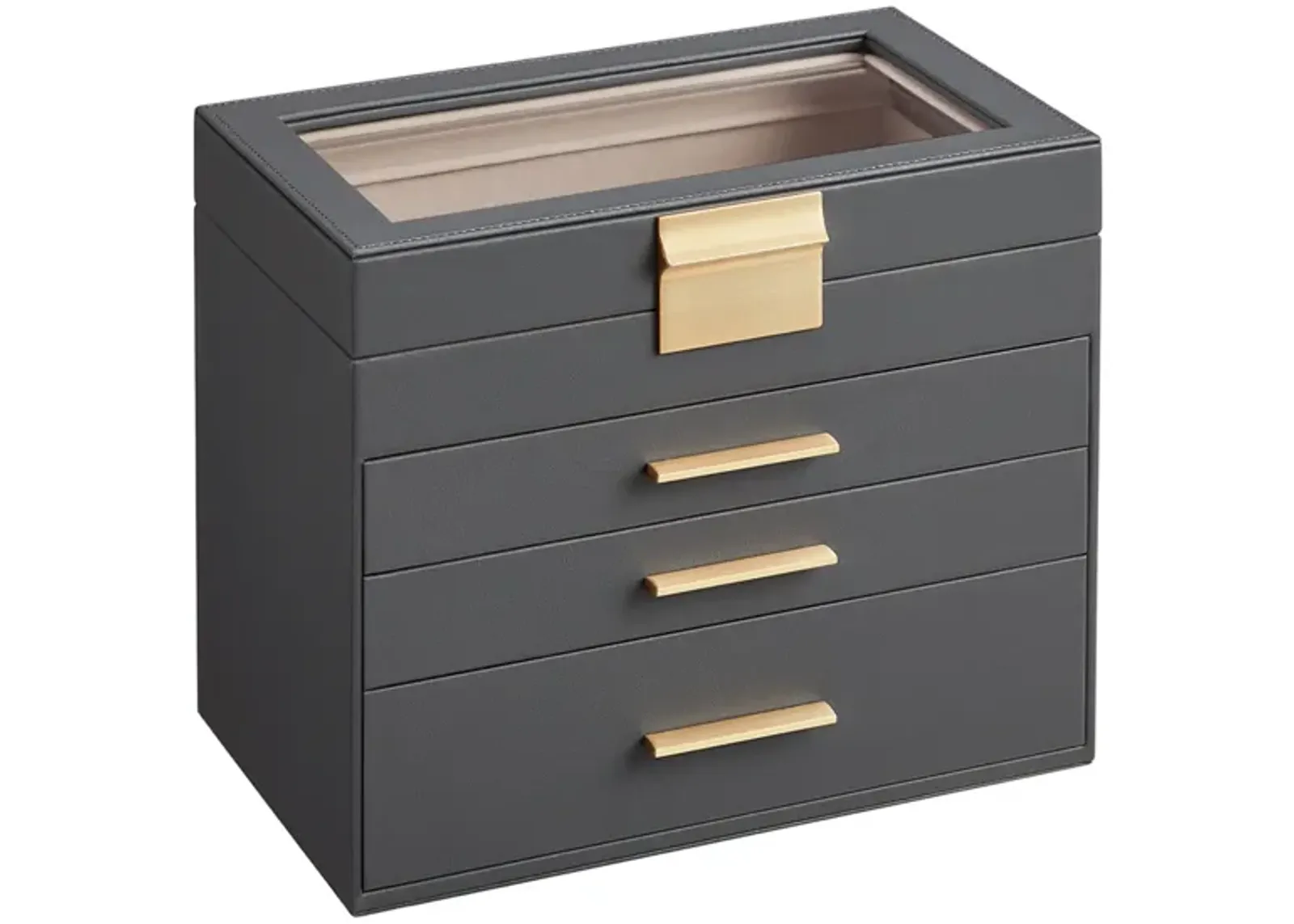 4-Layer Jewelry Box with Glass Lid and 3 Drawers - Modern Organizer for Sunglasses and Big Jewelry