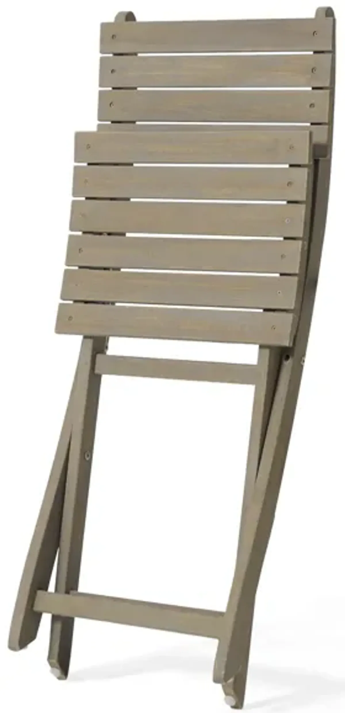 Cami Outdoor Foldable Bistro Chair, Slat Back, Cross Gray Acacia Wood - Benzara