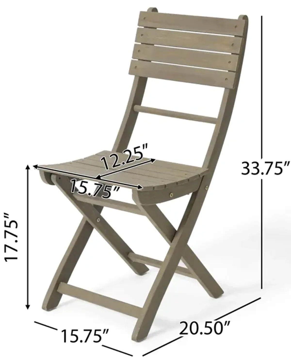 Cami Outdoor Foldable Bistro Chair, Slat Back, Cross Gray Acacia Wood - Benzara