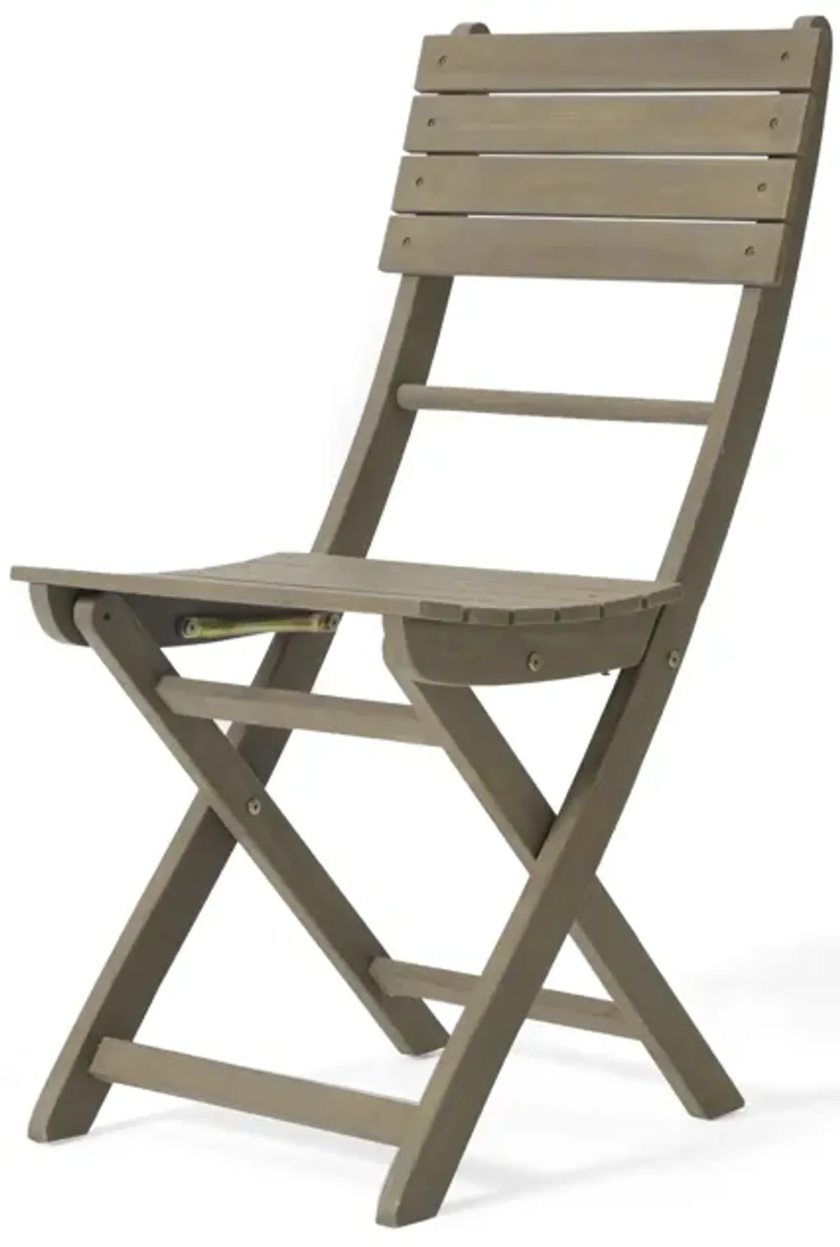 Cami Outdoor Foldable Bistro Chair, Slat Back, Cross Gray Acacia Wood - Benzara