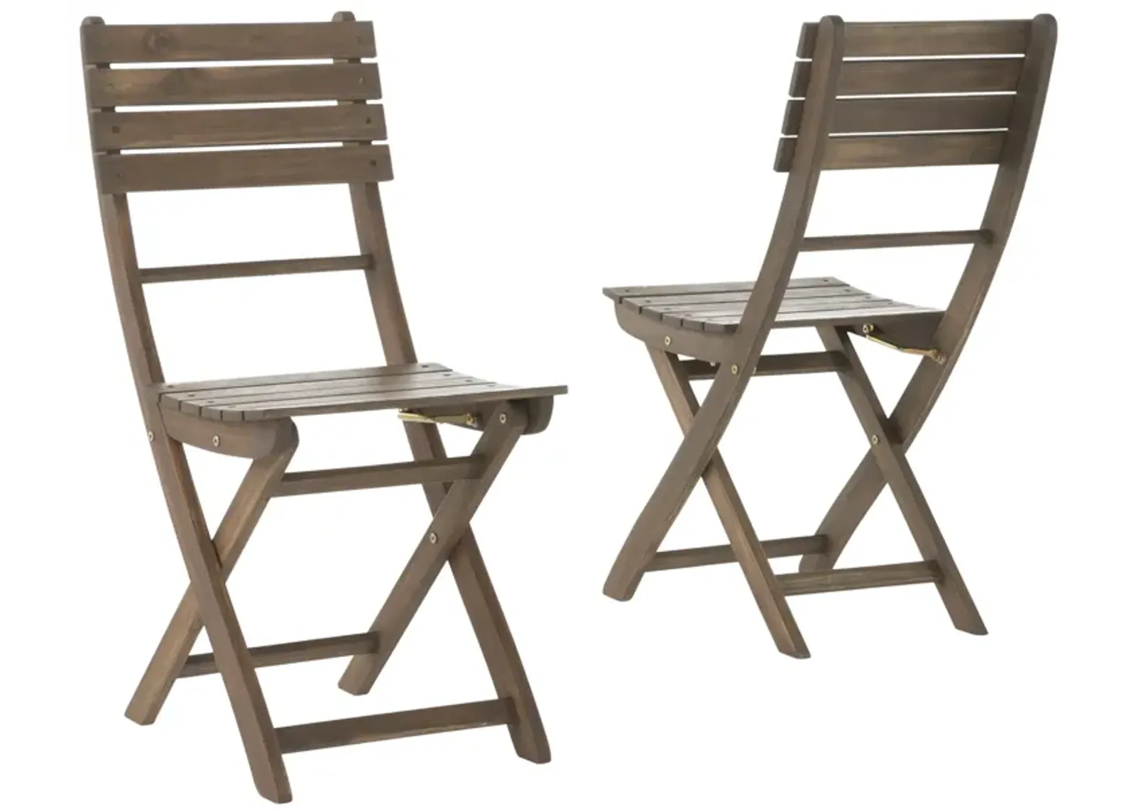 Cami Outdoor Foldable Bistro Chair, Slat Back, Cross Gray Acacia Wood - Benzara