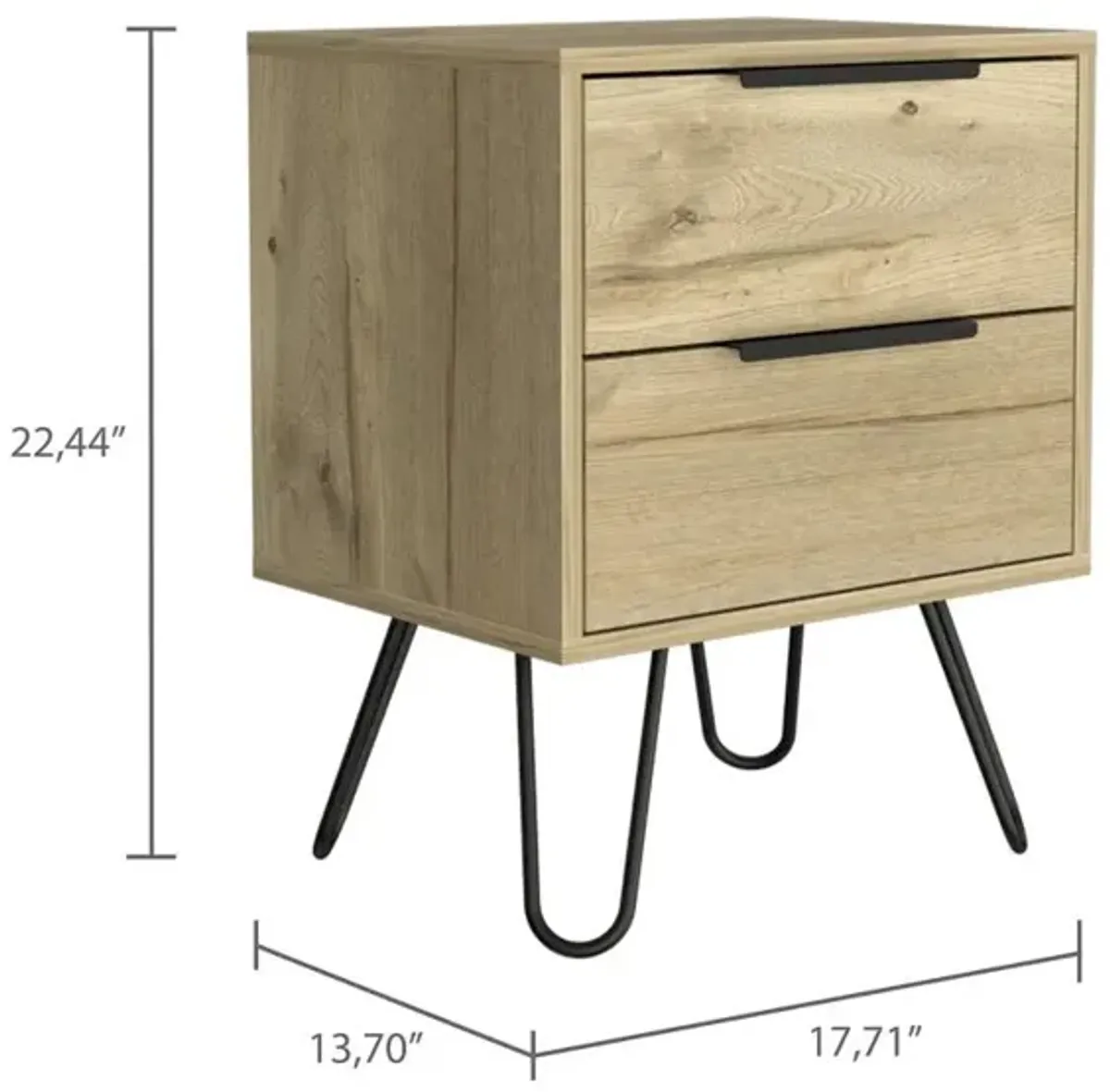 DEPOT E-SHOP Kentia Night Stand- Four Legs, Two Drawers-Light Oak, For Bedroom