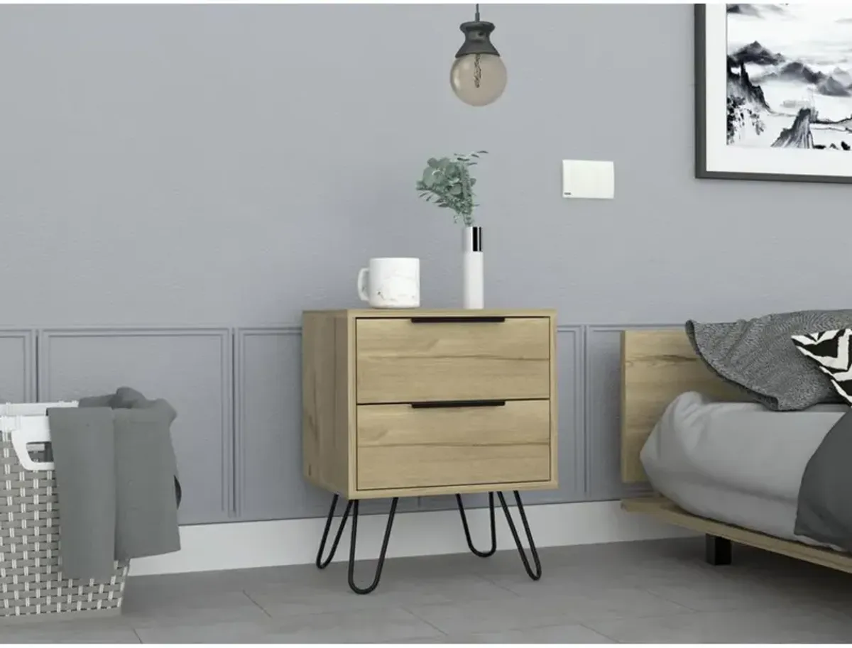 DEPOT E-SHOP Kentia Night Stand- Four Legs, Two Drawers-Light Oak, For Bedroom