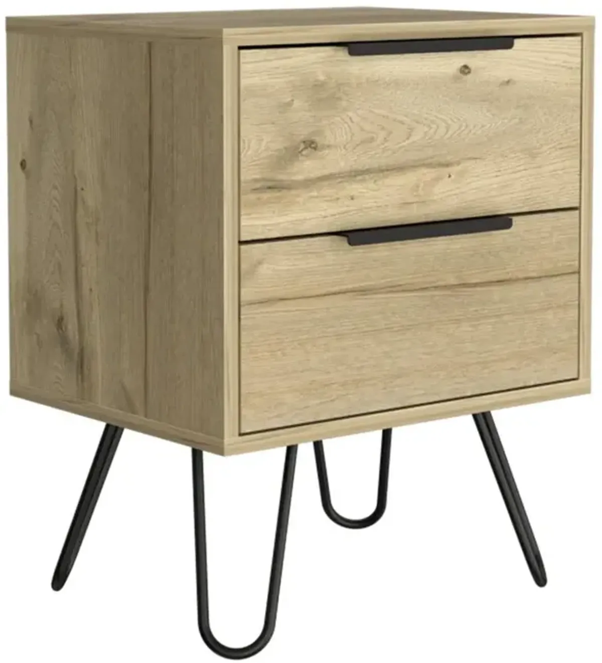 DEPOT E-SHOP Kentia Night Stand- Four Legs, Two Drawers-Light Oak, For Bedroom