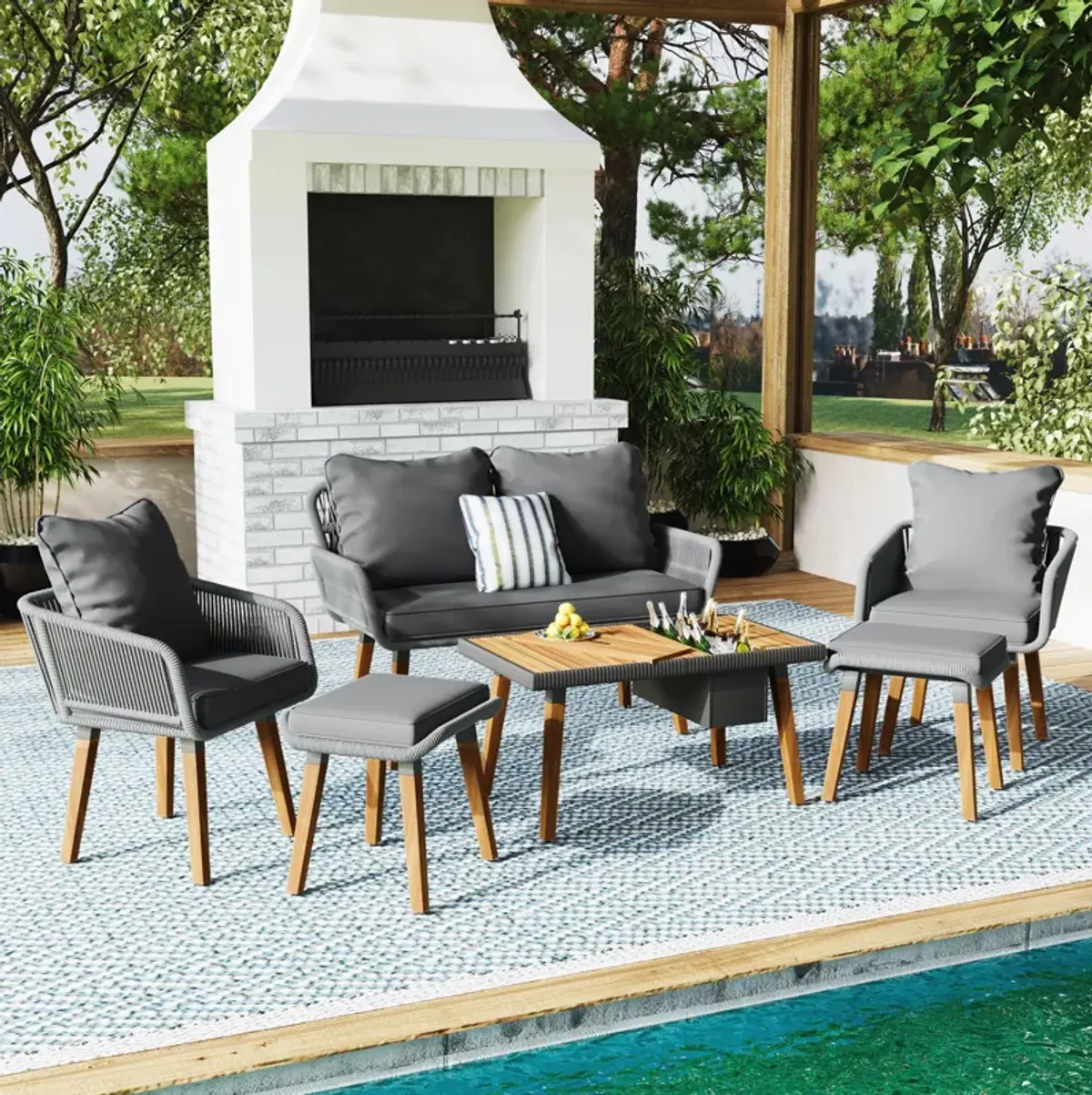 Merax 6-Piece Rope Outdoor Patio Furniture Seating Set