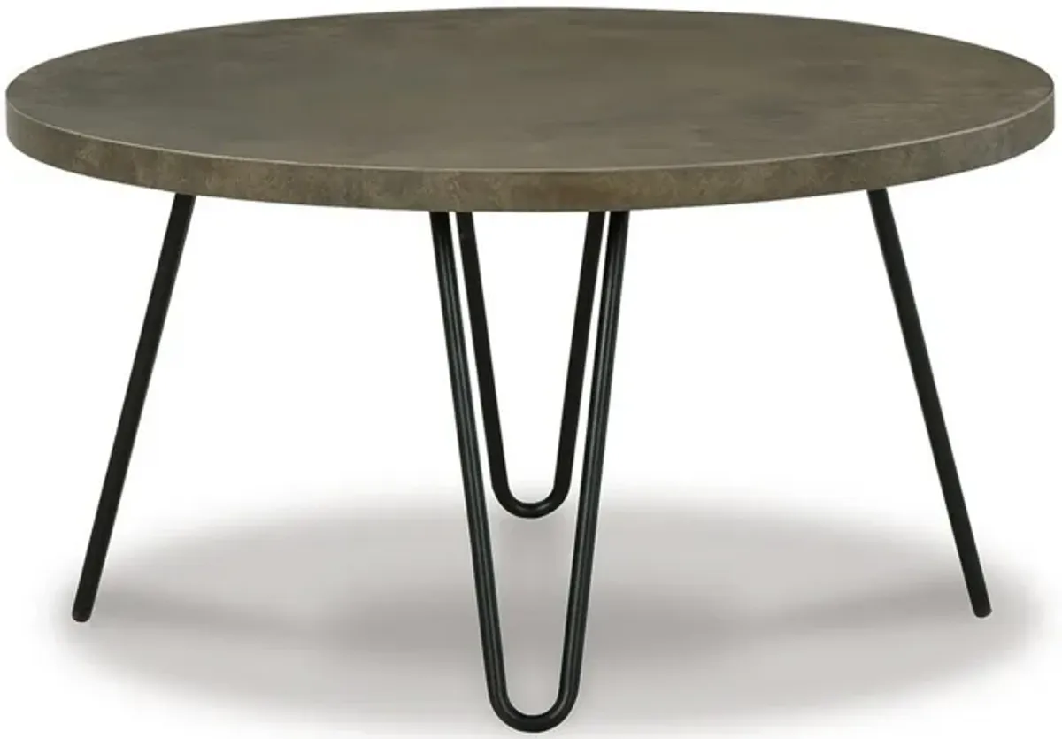 3 Piece Coffee Table and End Tables Set with Black Steel Legs, Stone Gray - Benzara