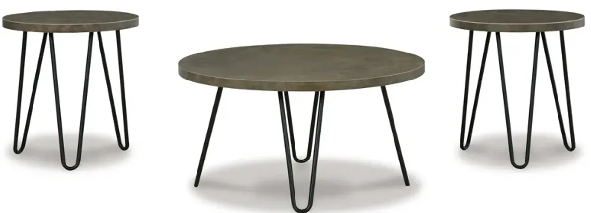 3 Piece Coffee Table and End Tables Set with Black Steel Legs, Stone Gray - Benzara