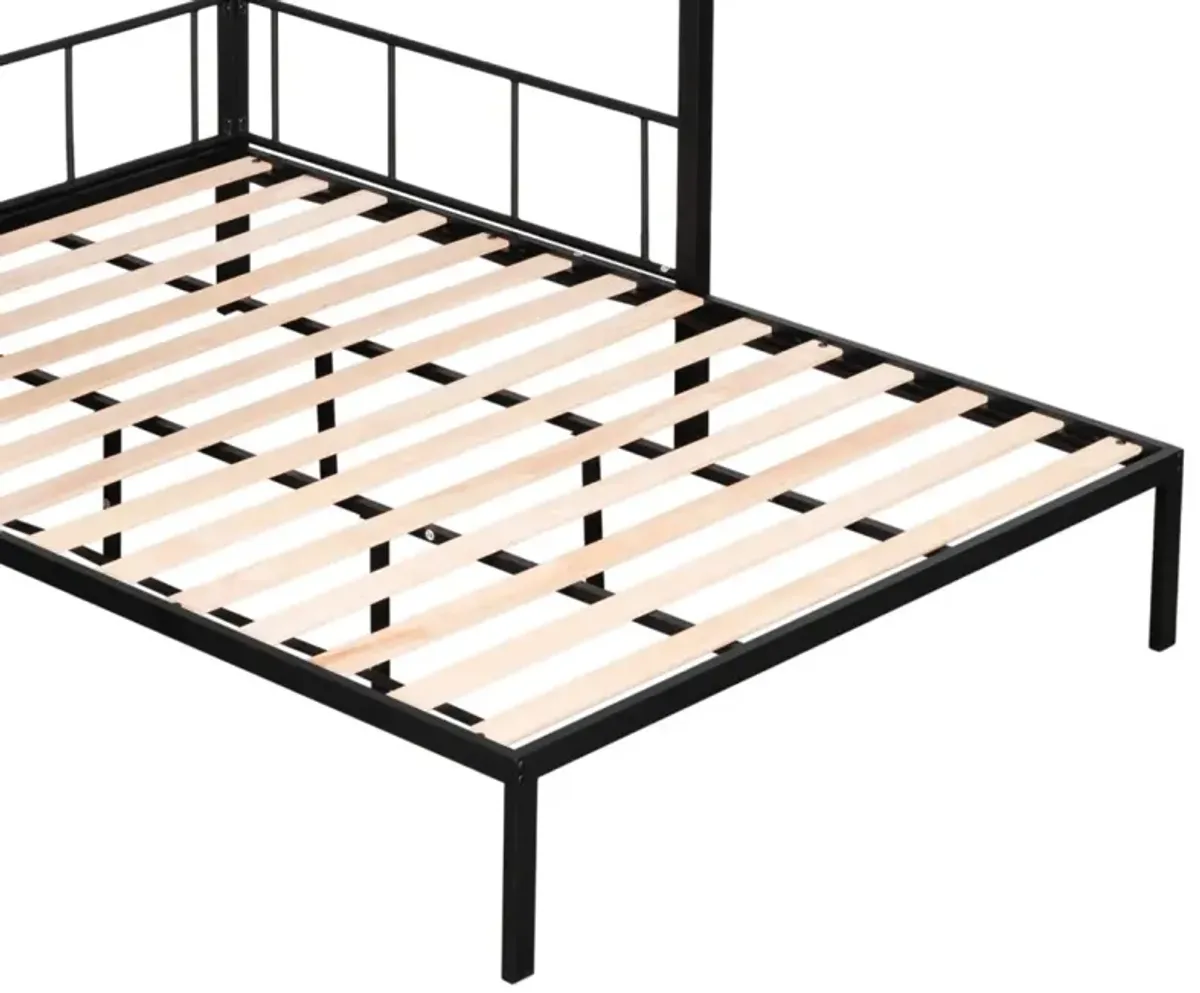 Metal Twin Over Full Bunk Bed with Shelves & Grid Panel