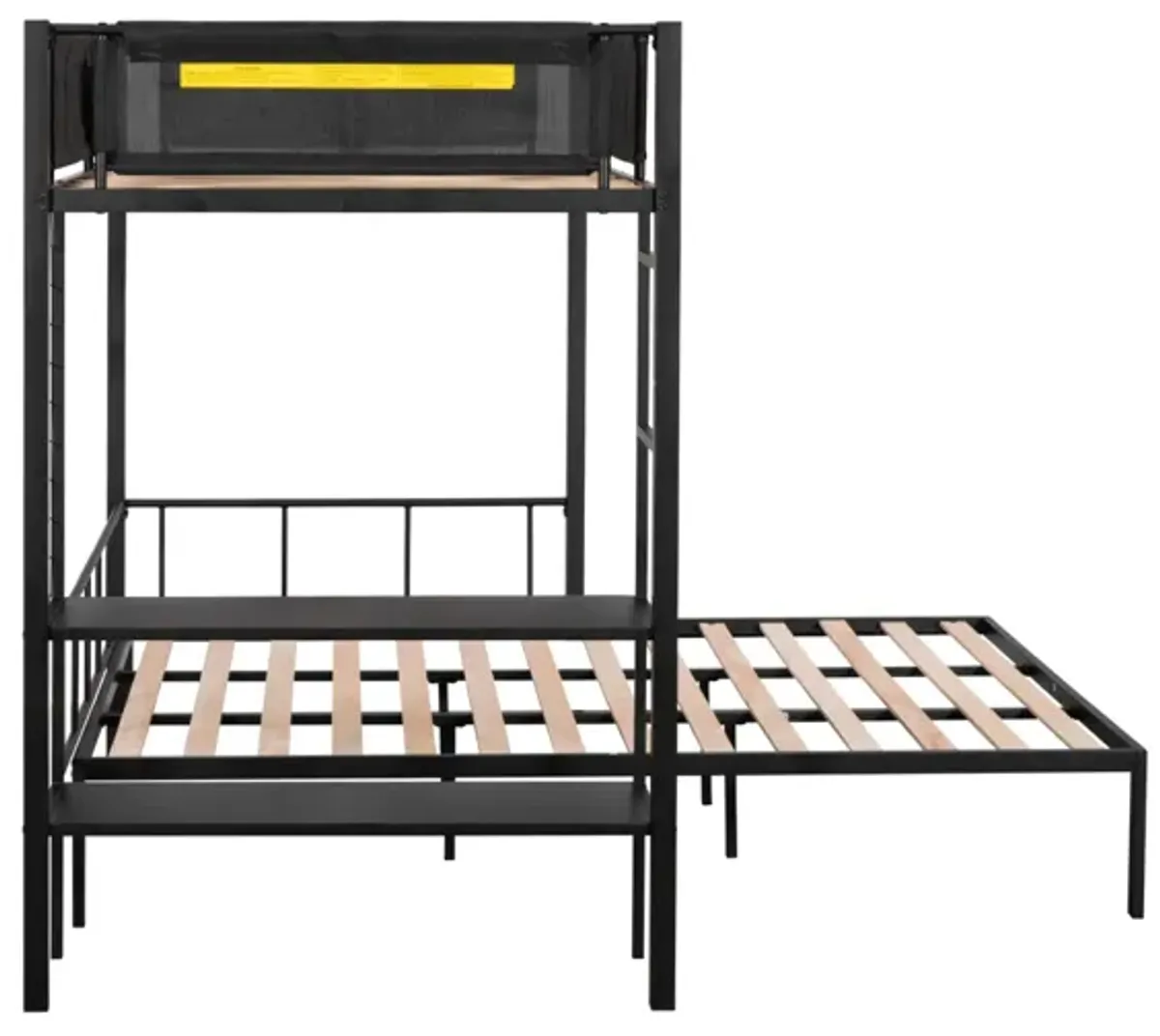 Metal Twin Over Full Bunk Bed with Shelves & Grid Panel