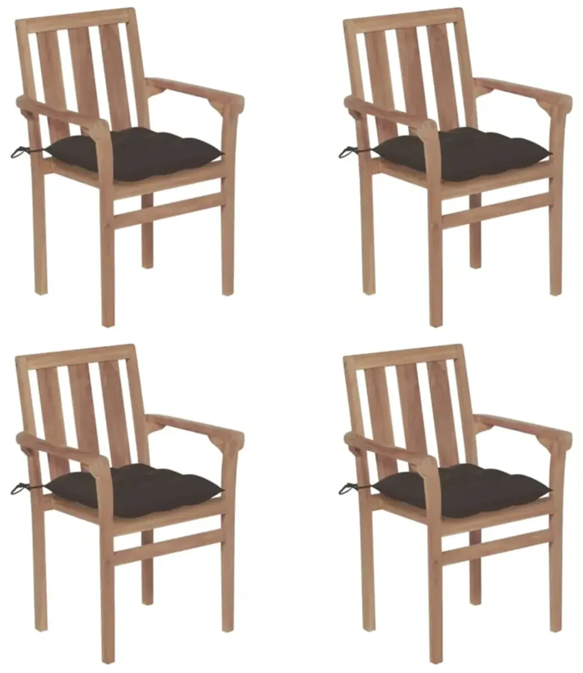 vidaXL Stackable Garden Chairs with Cushions 4 pcs Solid Teak Wood