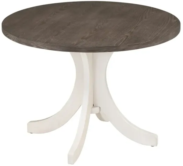 Aria Dining Table, 47 Inch Round Walnut Brown Top, White Flared Base