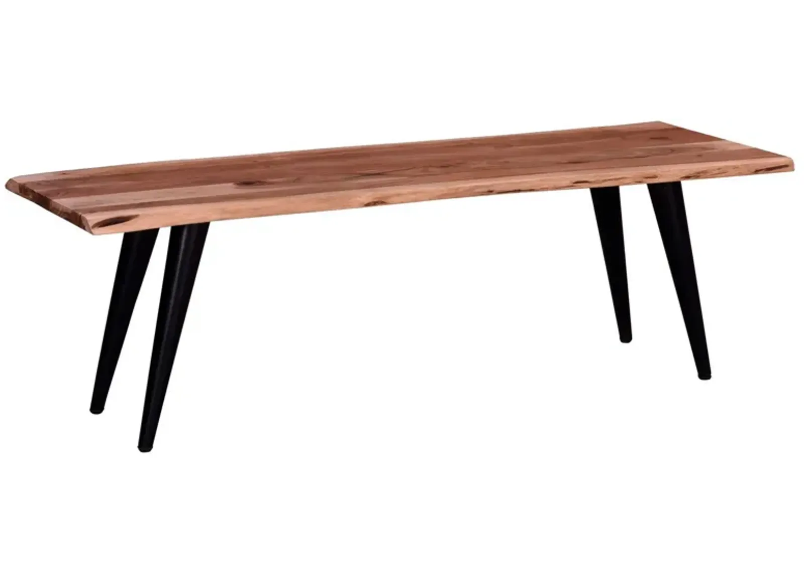 Zor 58 Inch Dining Bench, Live Edge Acacia Wood, Light Oak Brown, Black-Benzara