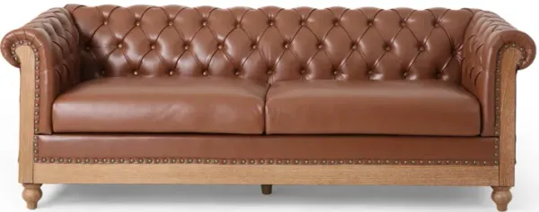 Merax PU Leather Comfy 3-Seat Sofa with Wooden Legs