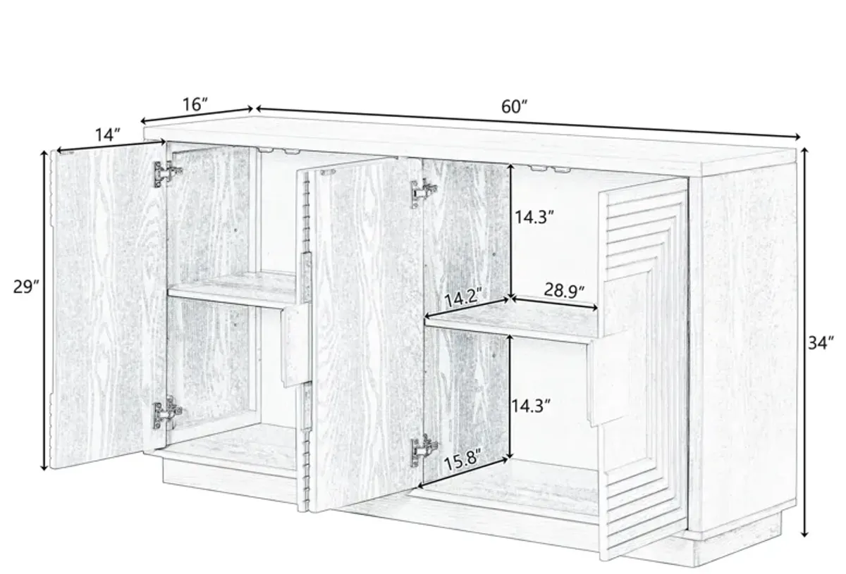 Merax Vintage Distressed 4-Door Sideboard with Adjustable Shelves