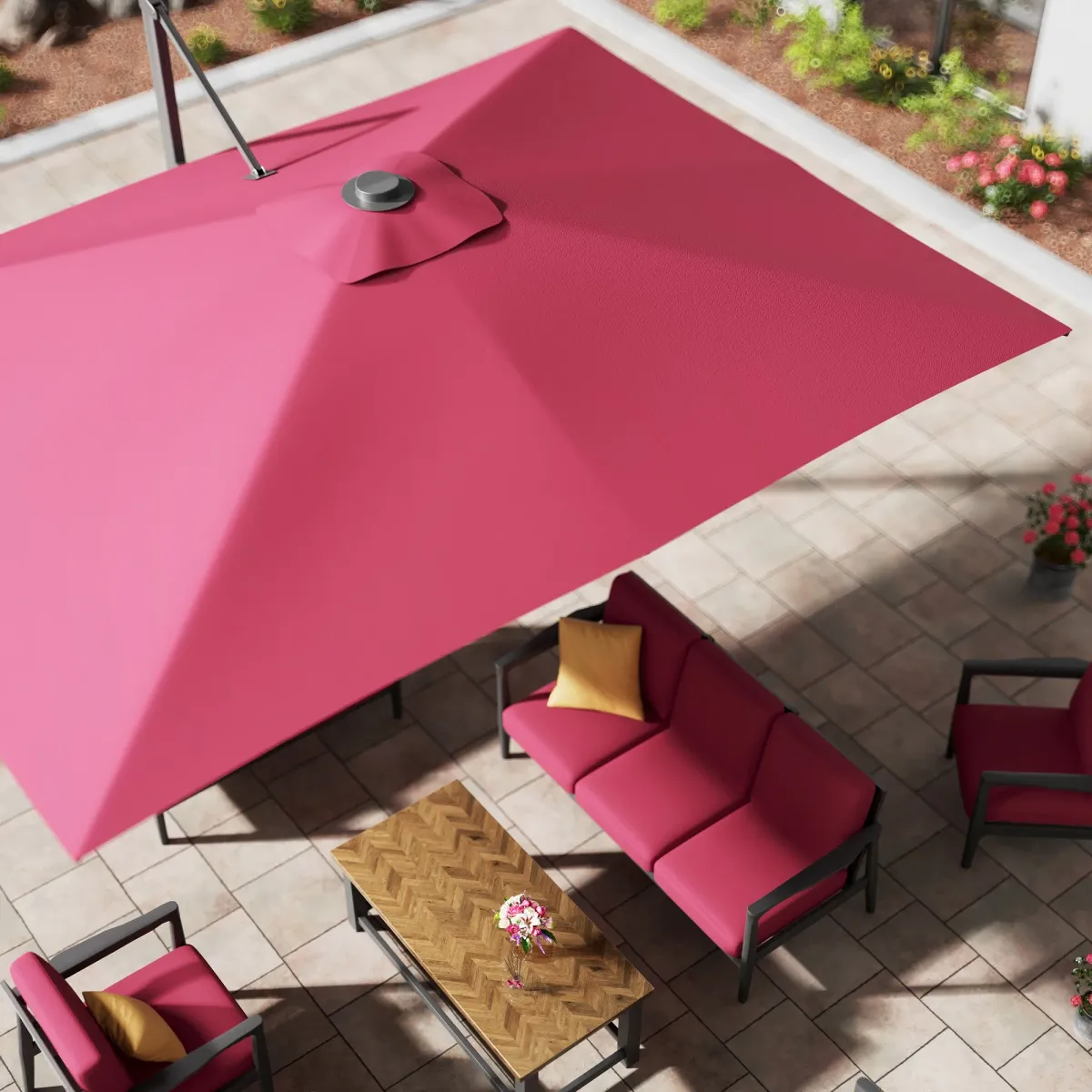 MONDAWE 13ft Square Solar LED Cantilever Patio Umbrella with Bluetooth Light for Outdoor Shade