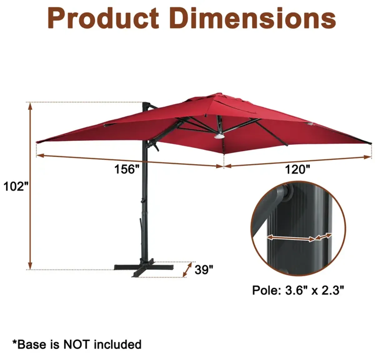 MONDAWE 13ft Square Solar LED Cantilever Patio Umbrella with Bluetooth Light for Outdoor Shade