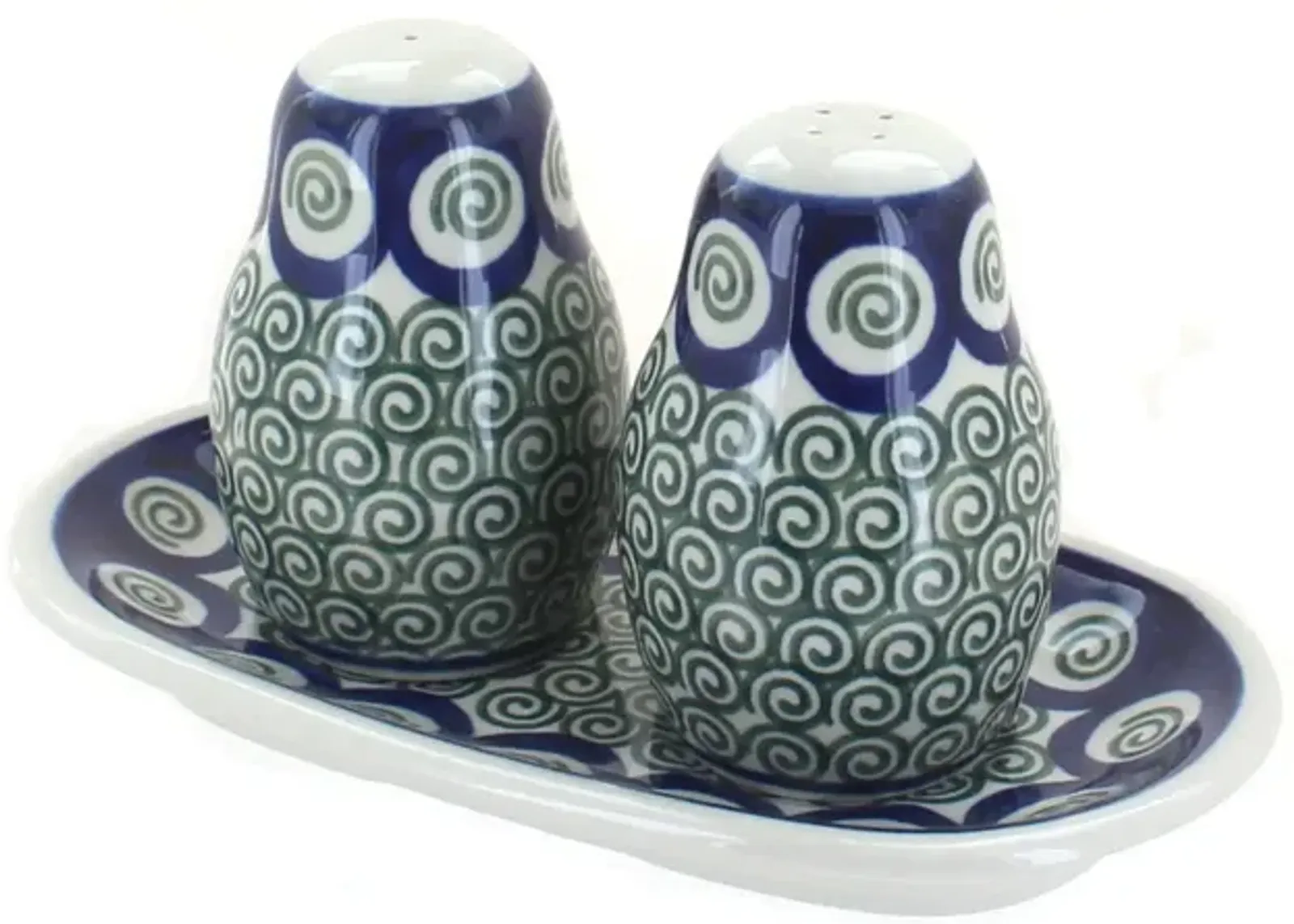 Blue Rose Polish Pottery Harvest Bounty Salt & Pepper Shakers with Tray