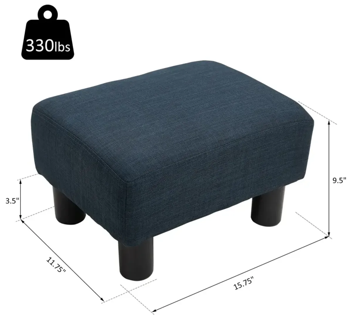 16" Cube Modern Linen Fabric Pouf Footrest Ottoman - Dark Blue