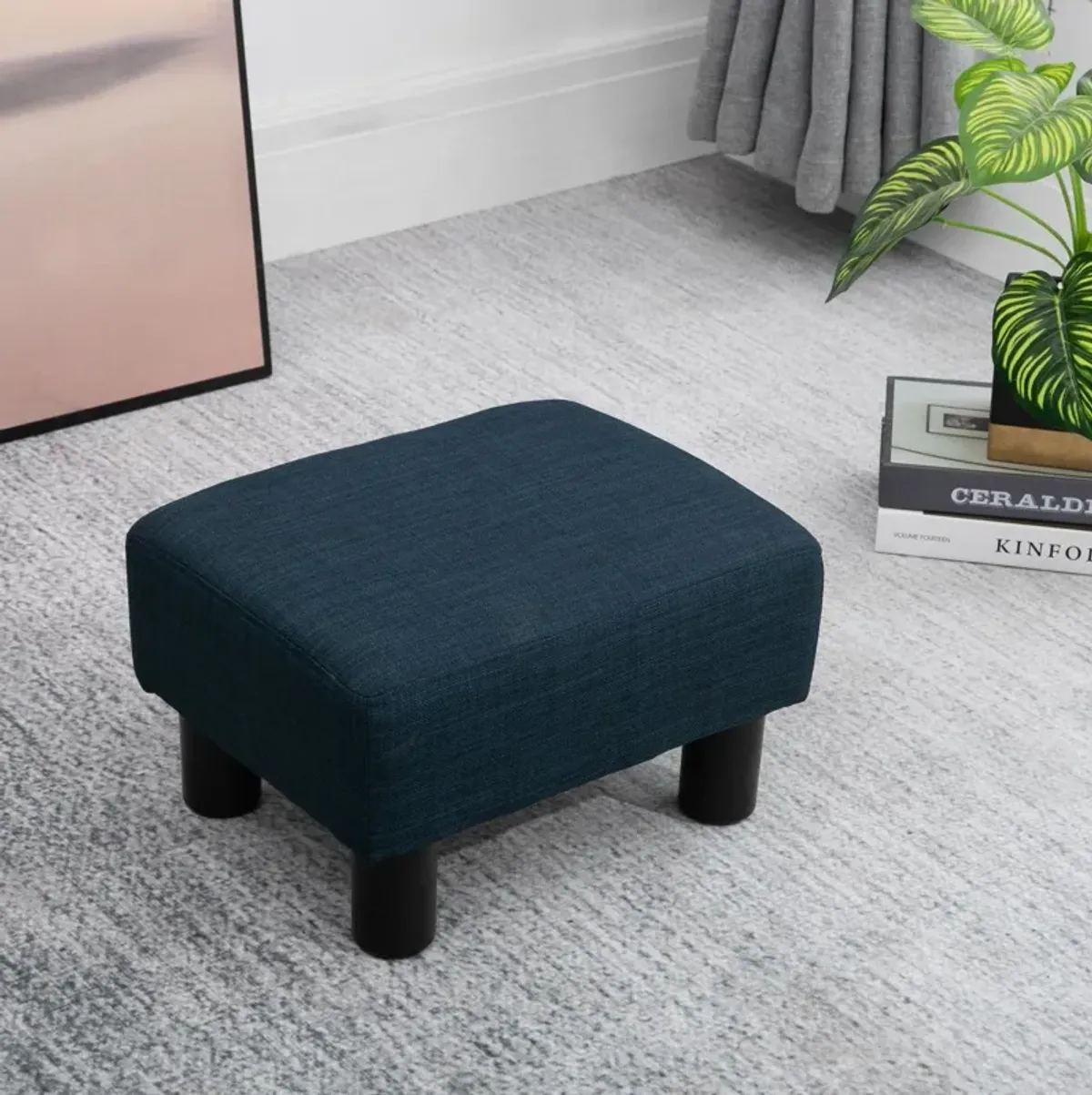 16" Cube Modern Linen Fabric Pouf Footrest Ottoman - Dark Blue