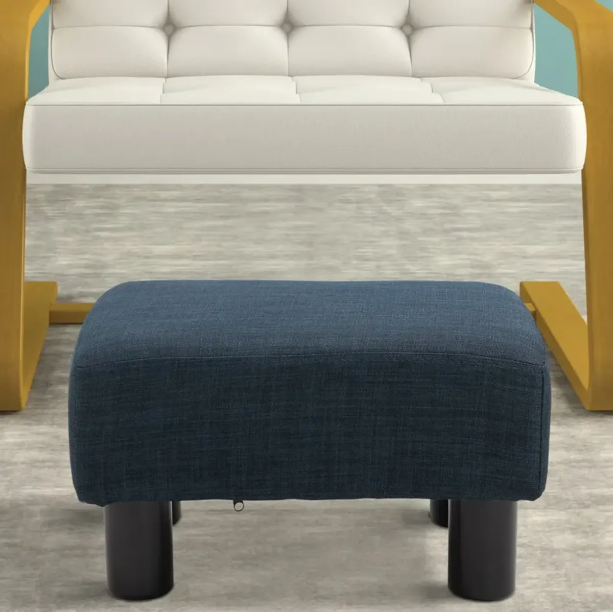 16" Cube Modern Linen Fabric Pouf Footrest Ottoman - Dark Blue