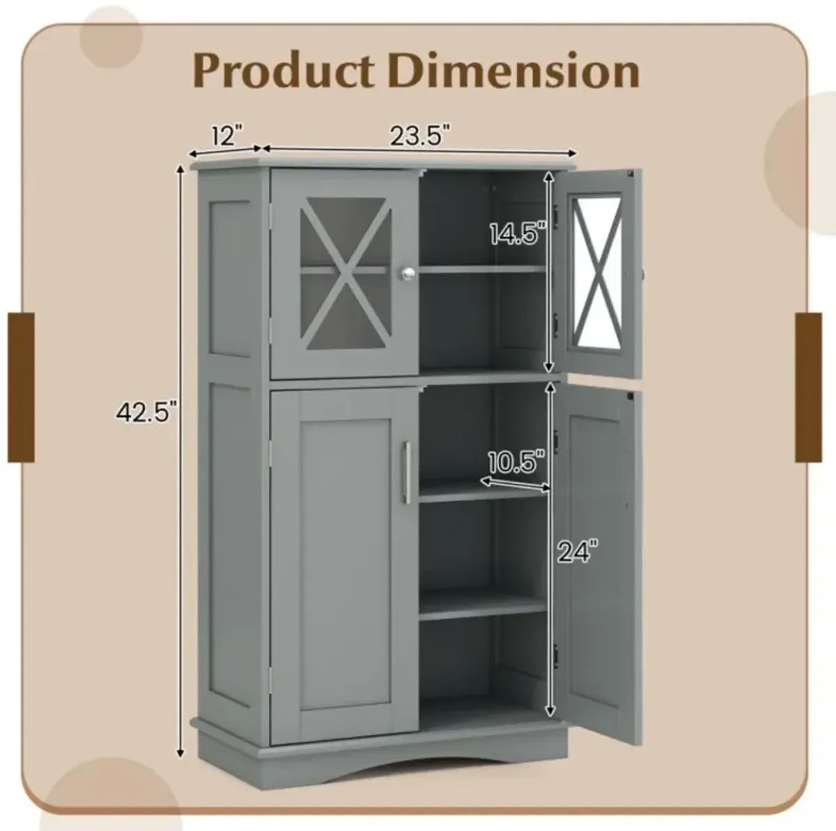 4 Doors Freeestanding Bathroom Floor Cabinet with Adjustable Shelves