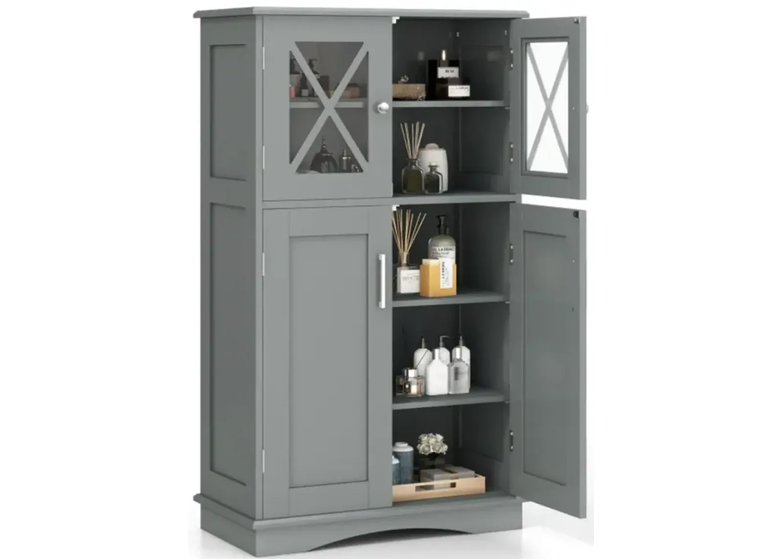 4 Doors Freeestanding Bathroom Floor Cabinet with Adjustable Shelves