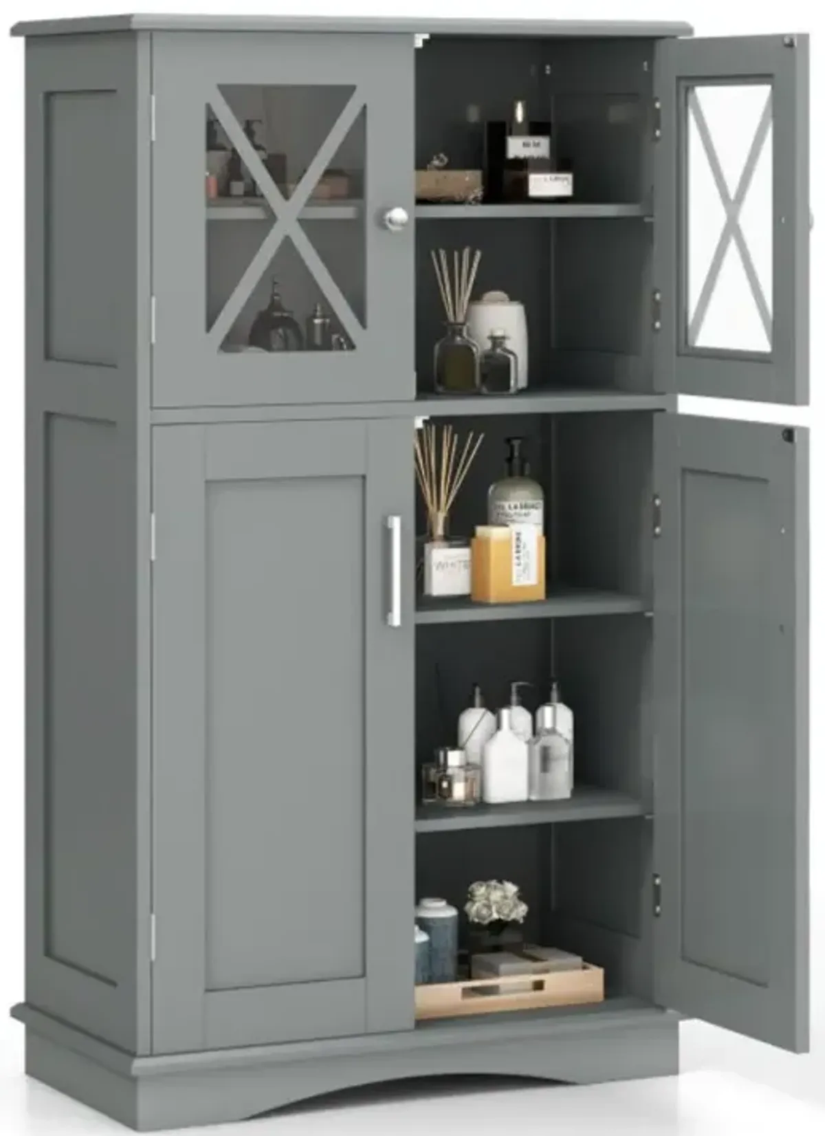 4 Doors Freeestanding Bathroom Floor Cabinet with Adjustable Shelves