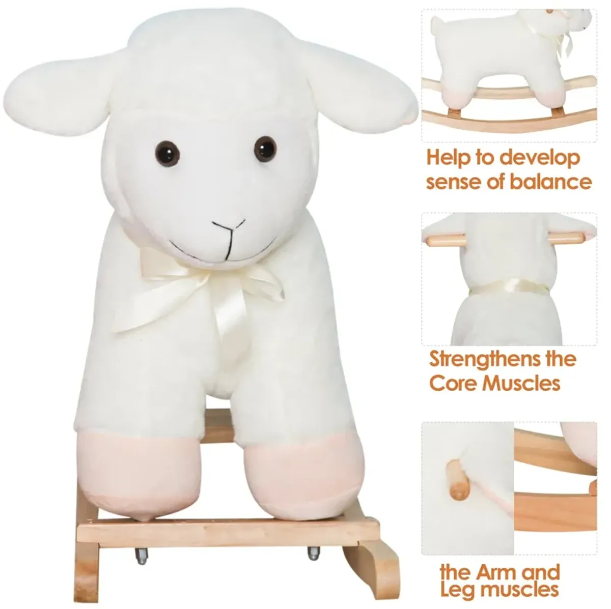 Woolly Wonder: White Wooden Lamb Rocking Horse for Kids