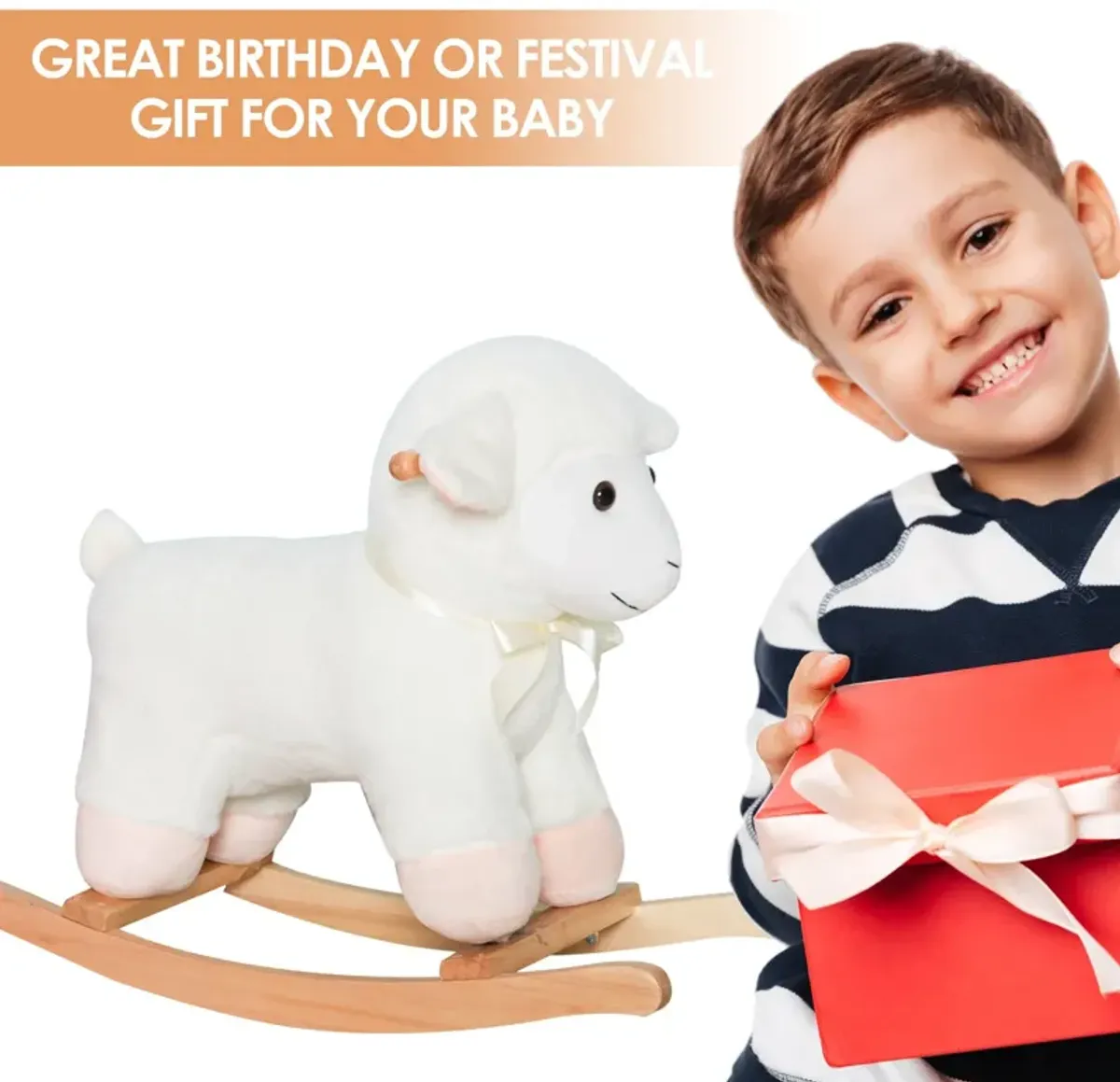 Woolly Wonder: White Wooden Lamb Rocking Horse for Kids