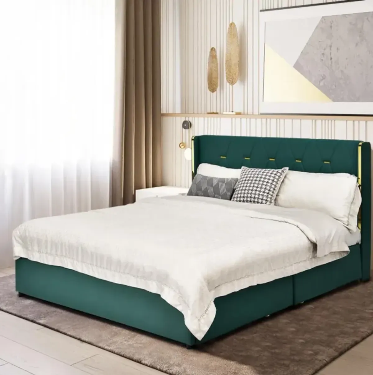 Hivvago PU Leather Upholstered Bed Frame with 4 Drawers