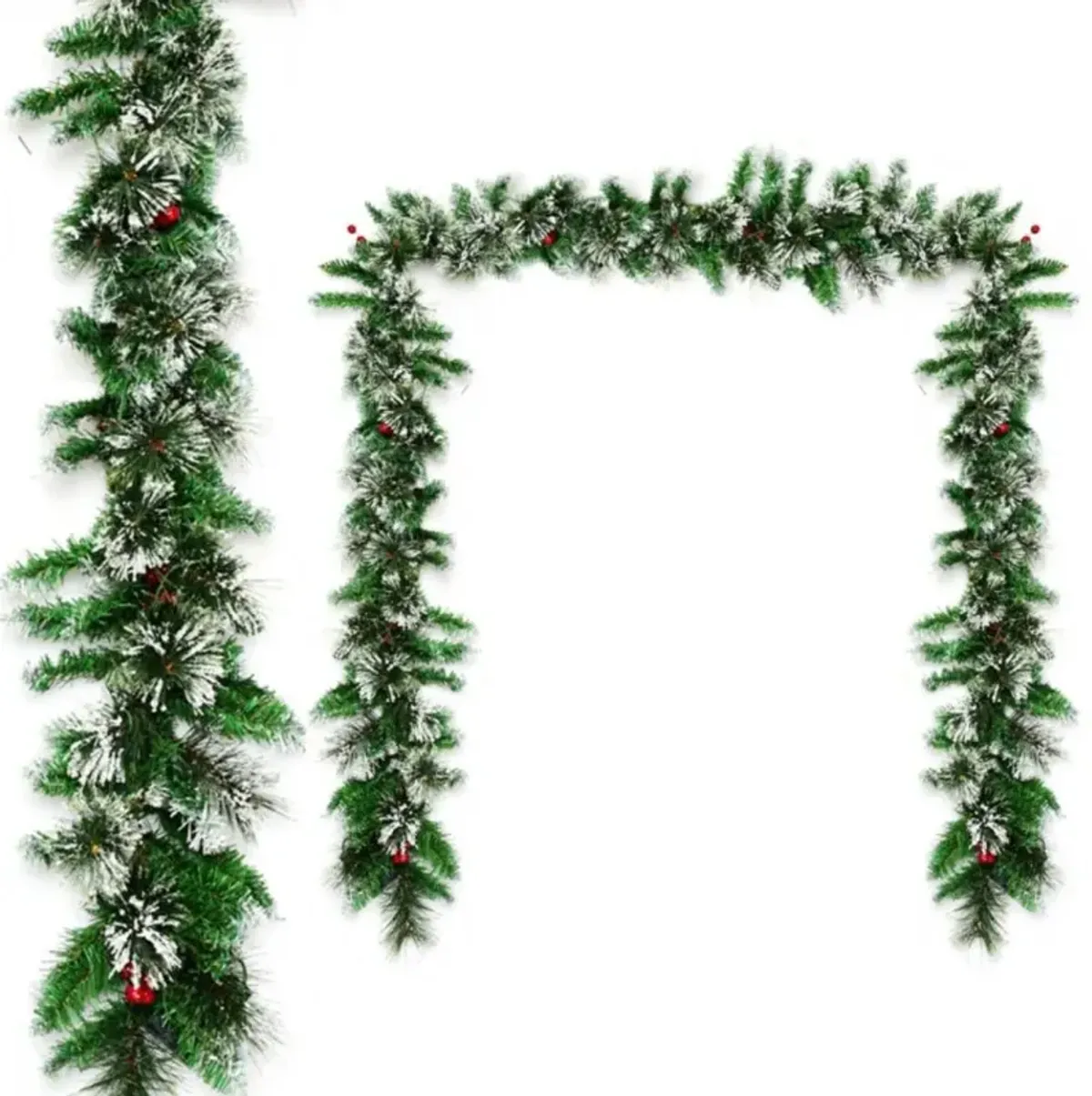 Hivvago 9 Feet Pre-lit Snow Flocked Tips Christmas Garland with Red Berries