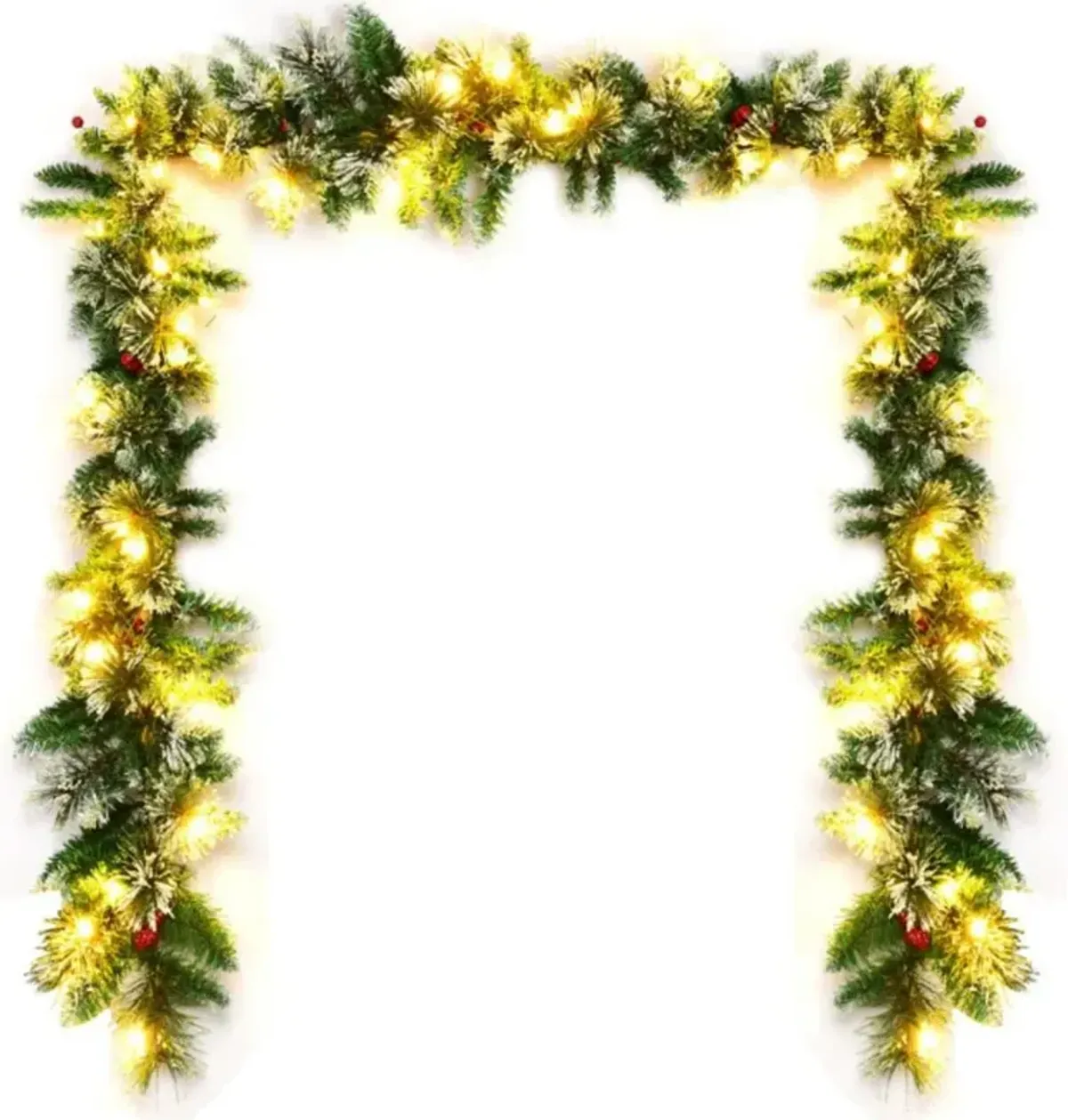 Hivvago 9 Feet Pre-lit Snow Flocked Tips Christmas Garland with Red Berries