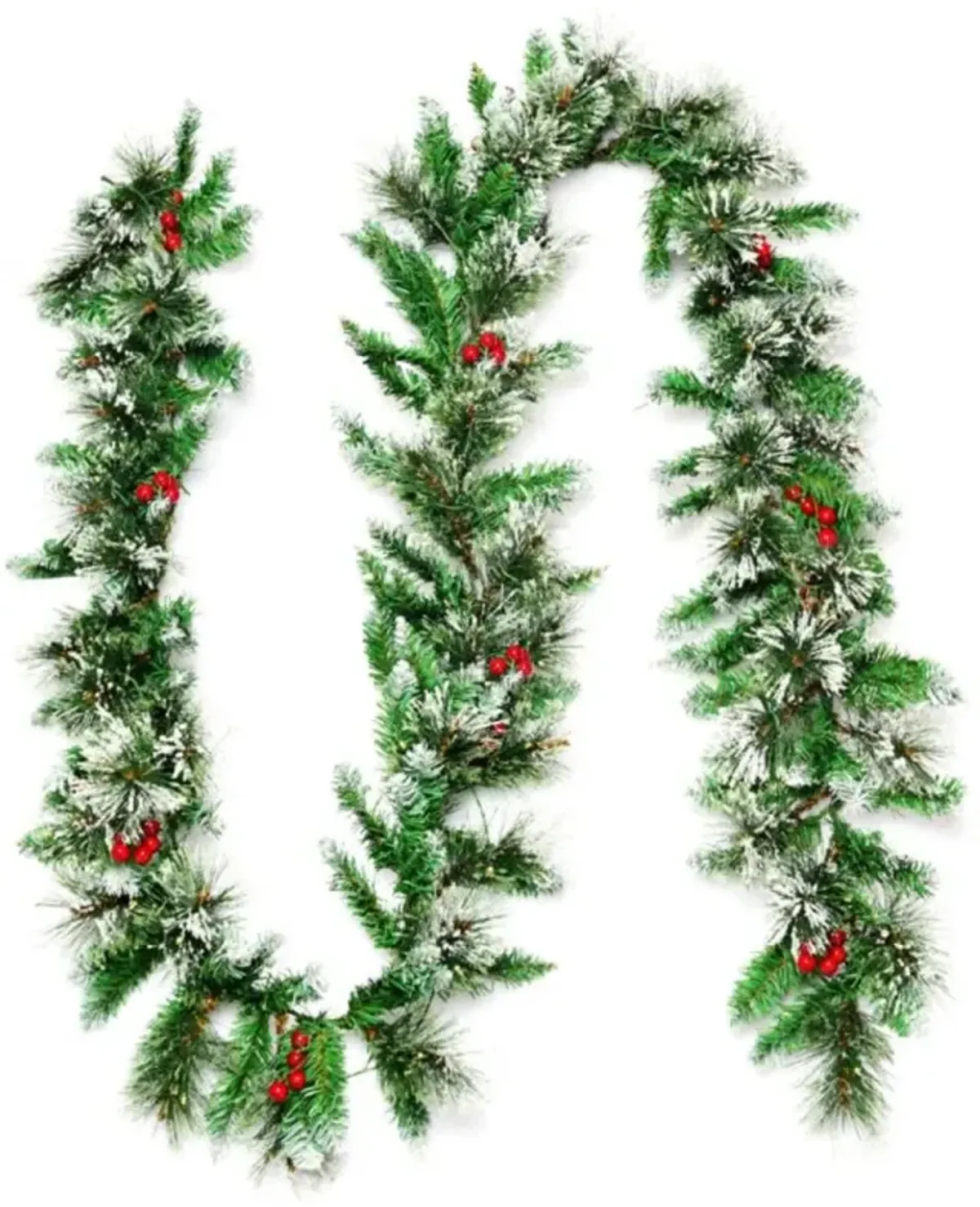 Hivvago 9 Feet Pre-lit Snow Flocked Tips Christmas Garland with Red Berries