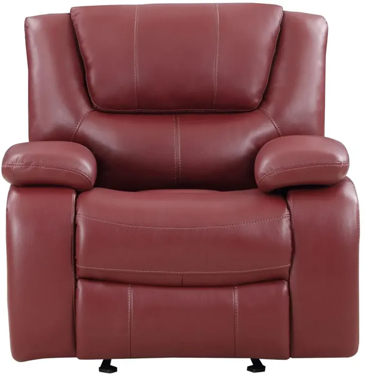 Mila 38 Inch Manual Recliner Accent Sofa Chair, Red Faux Leather, Wood - Benzara