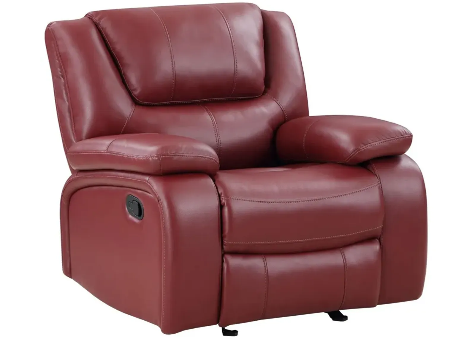 Mila 38 Inch Manual Recliner Accent Sofa Chair, Red Faux Leather, Wood - Benzara