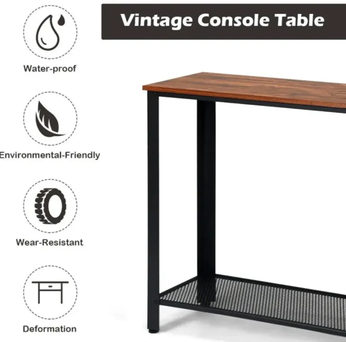 Hivvago Wood Console Sofa Table with Adjustable Feet and Storage Shelf