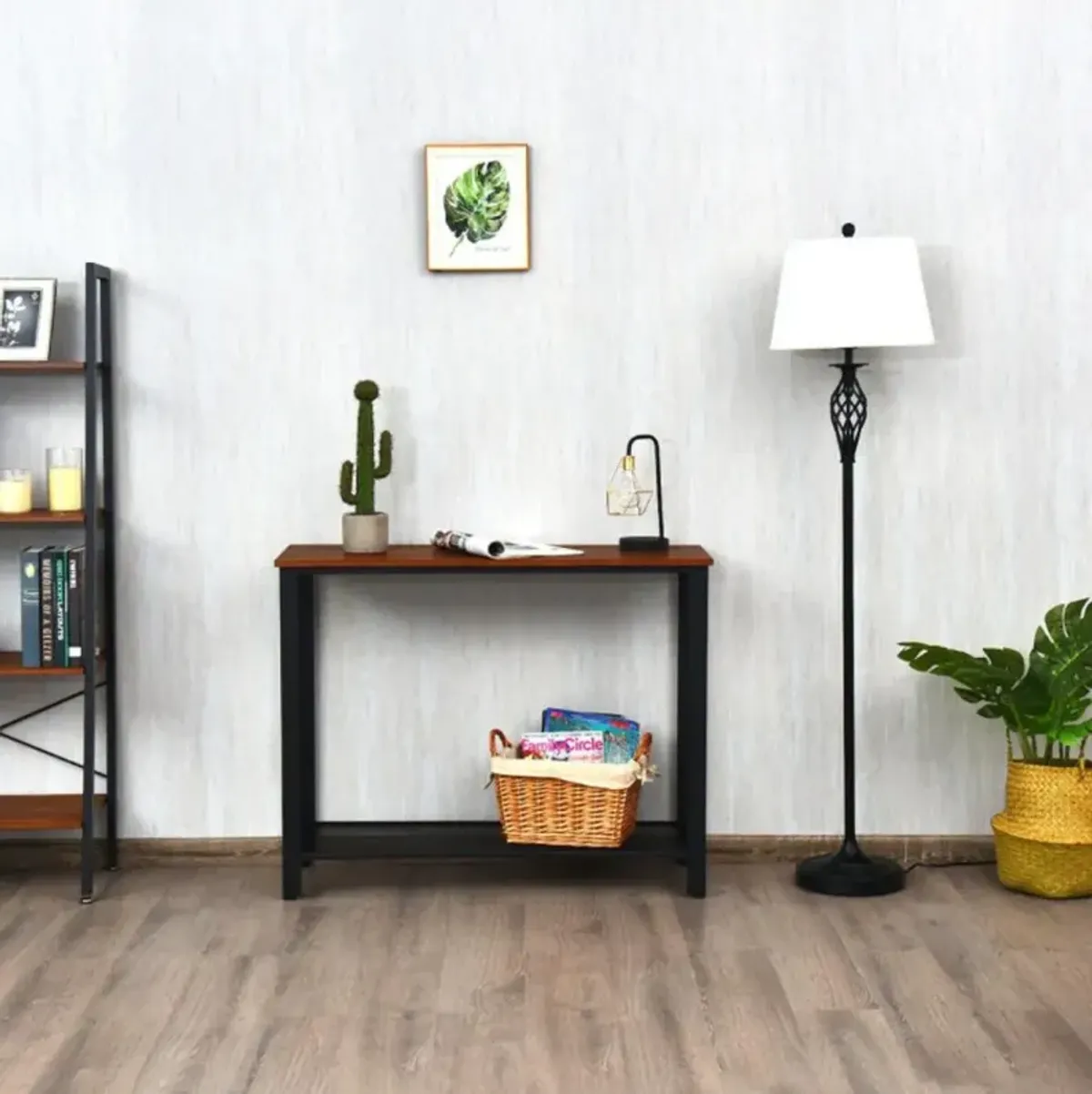 Hivvago Wood Console Sofa Table with Adjustable Feet and Storage Shelf