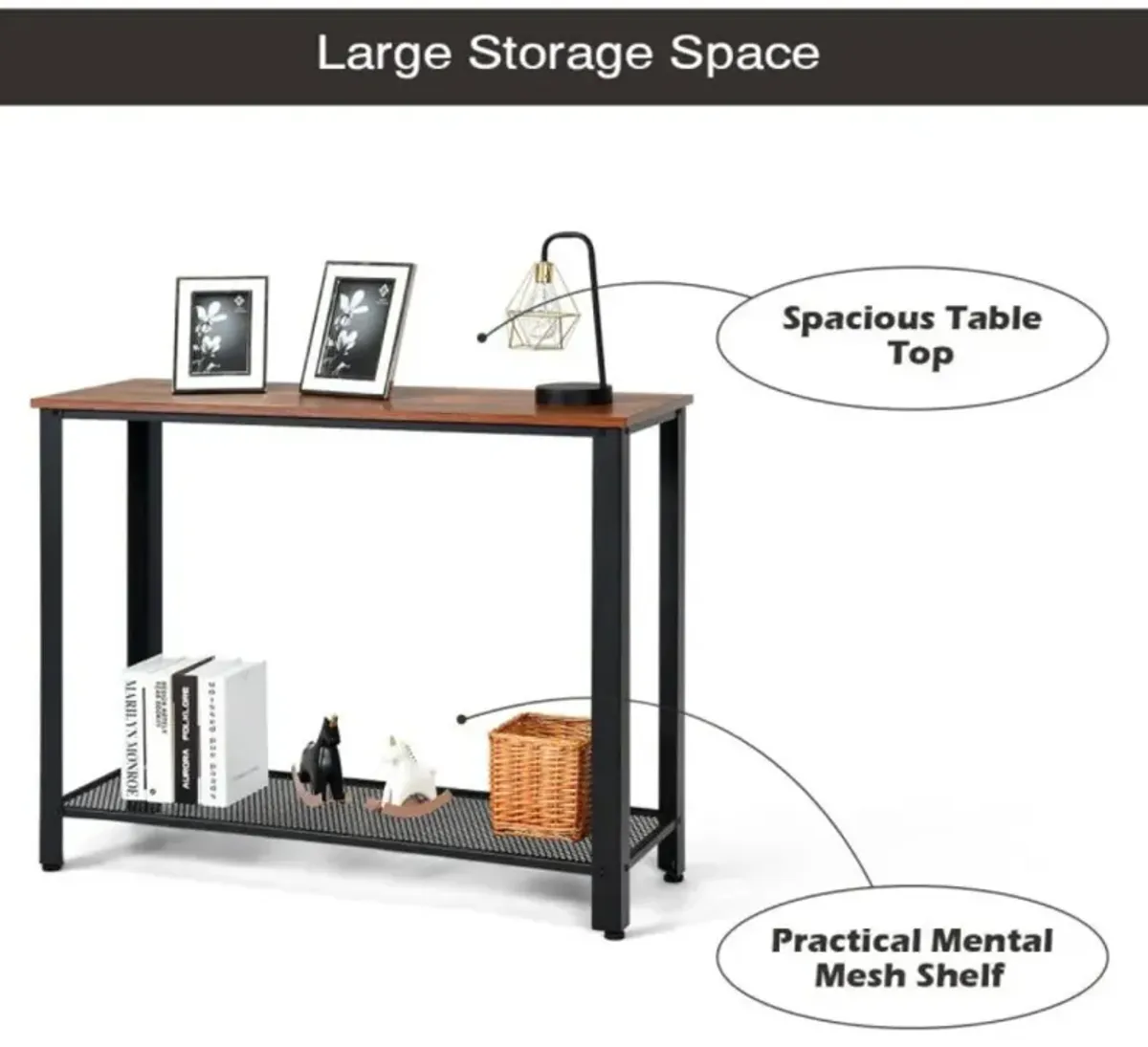 Hivvago Wood Console Sofa Table with Adjustable Feet and Storage Shelf