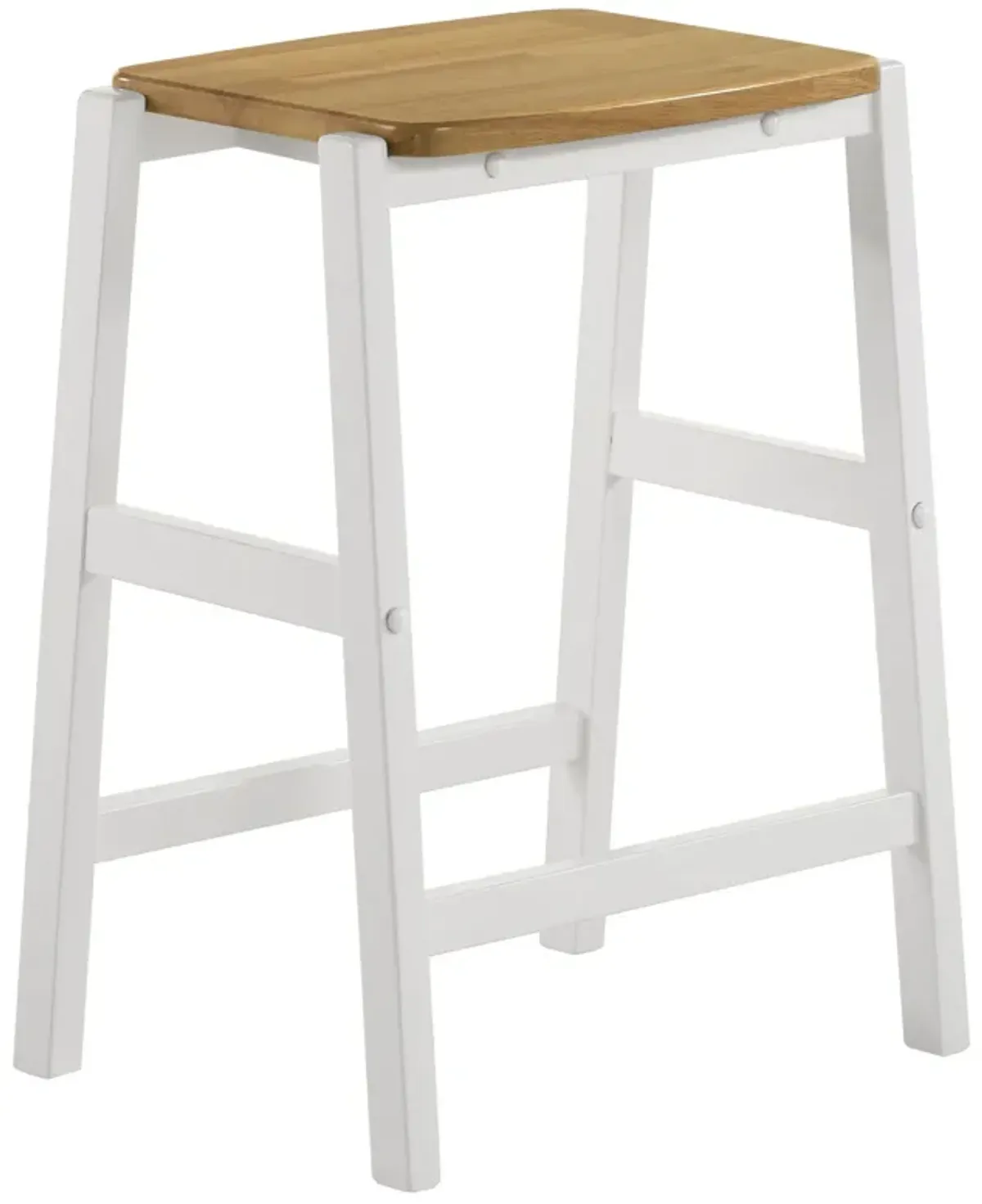 Hoa 24 Inch Counter Height Stool Set of 2, Footrest, White Brown Solid Wood - Benzara