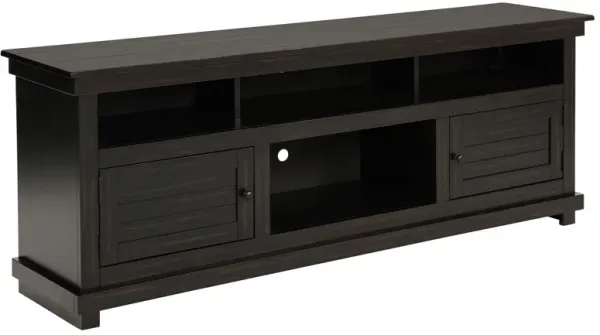 Ayne TV Stand Media Cabinet, 2 Doors and 4 Shelves, Black Wood 70 Inch - Benzara