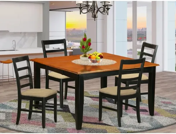 5 Pc Dining set-Square Dining Table with Leaf and 4 Dining Chairs.